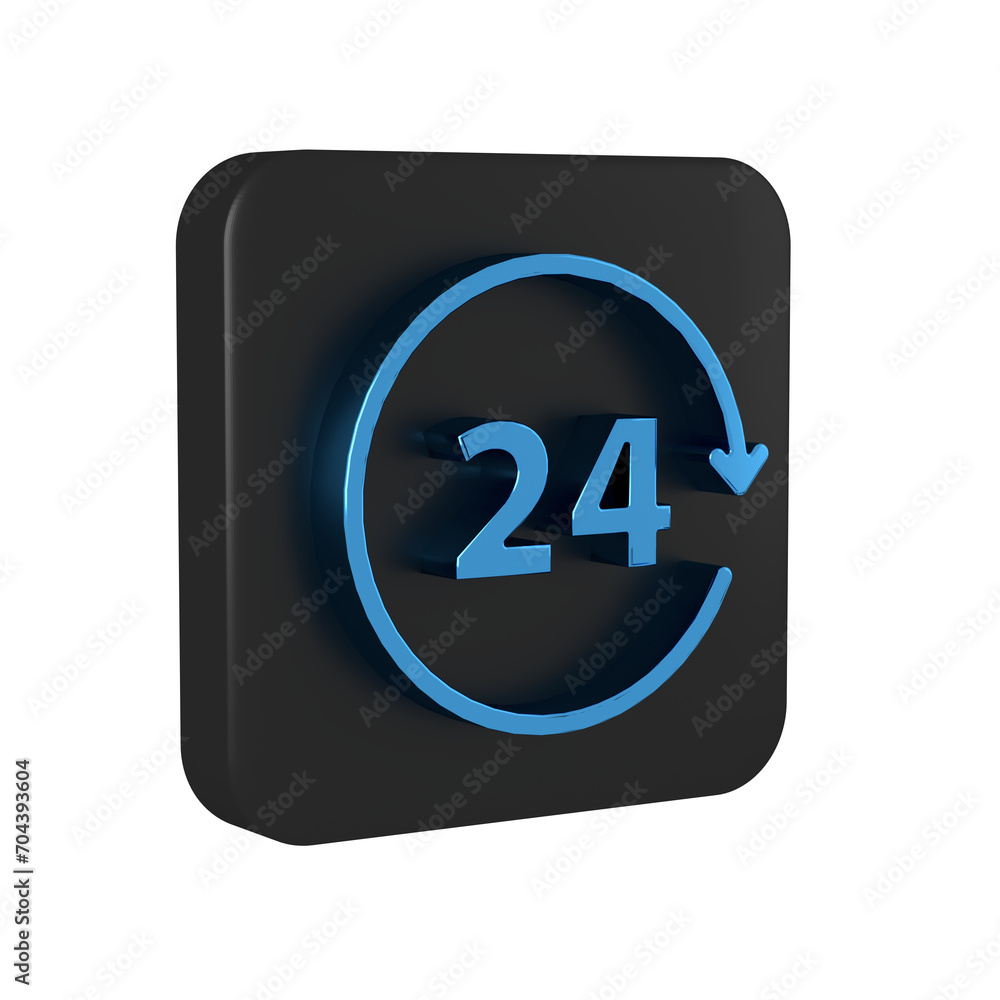 Poster blue clock 24 hours icon isolated on transparent background. all day cyclic icon. 24 hours service s
