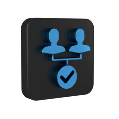 Blue Project team base icon isolated on transparent background. Business analysis and planning, consulting, team work, project management. Black square button.