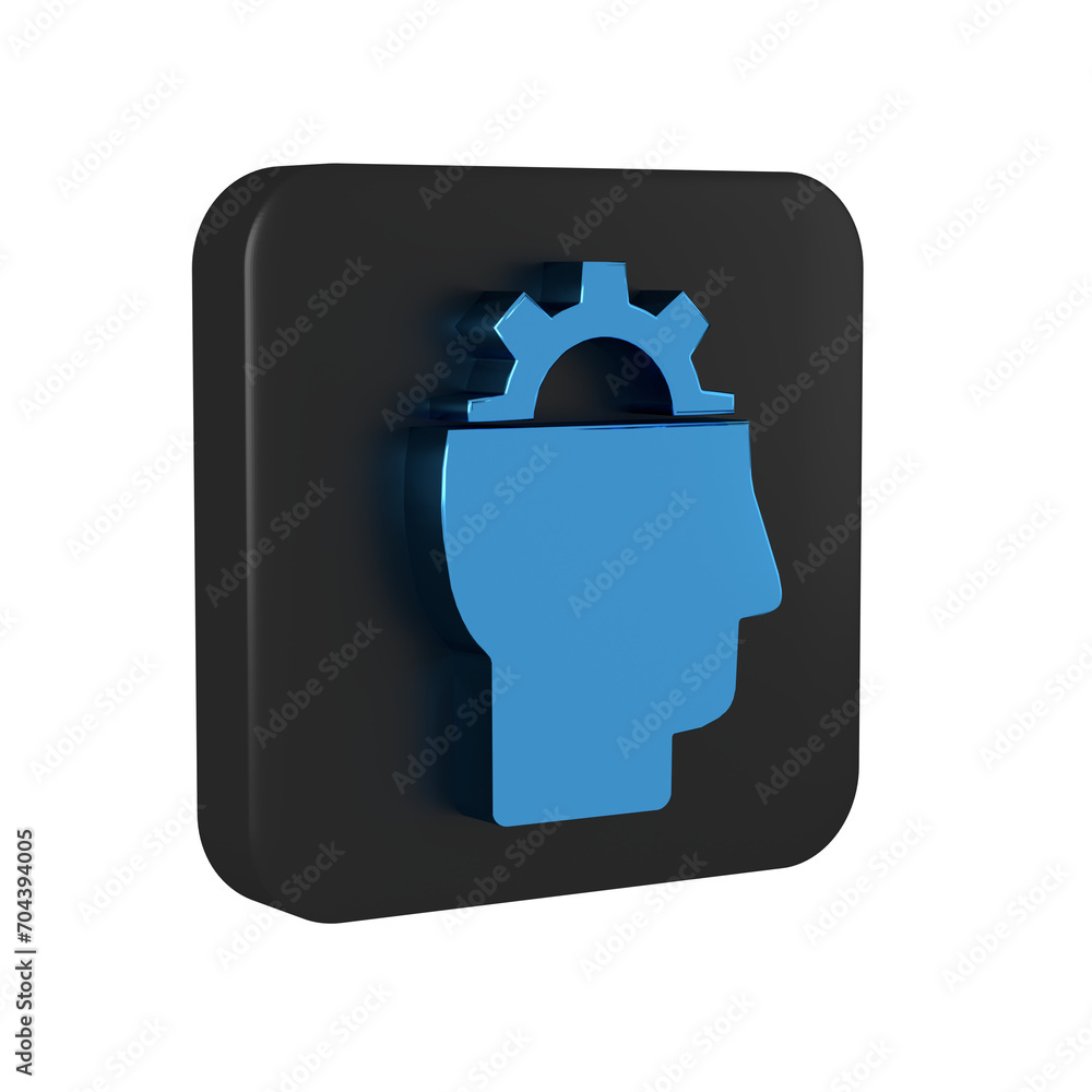 Poster blue human with gear inside icon isolated on transparent background. artificial intelligence. thinki