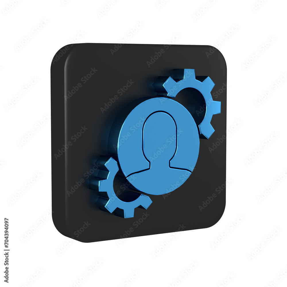 Poster blue human with gear inside icon isolated on transparent background. artificial intelligence. thinki