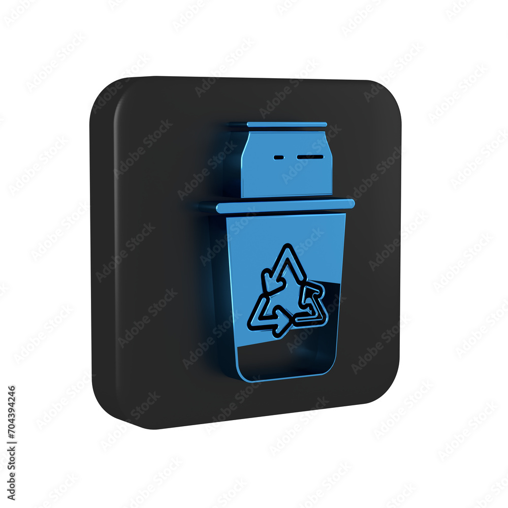 Poster blue recycle bin with recycle symbol and can icon isolated on transparent background. trash can icon
