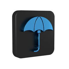Blue Classic elegant opened umbrella icon isolated on transparent background. Rain protection symbol. Black square button.