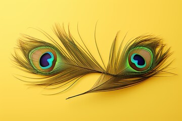 Obraz premium Peacock feathers on yellow background
