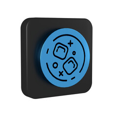 Blue Glass of whiskey and ice cubes icon isolated on transparent background. Black square button.