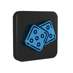 Blue Game dice icon isolated on transparent background. Casino gambling. Black square button.