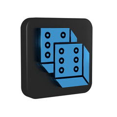 Blue Game dice icon isolated on transparent background. Casino gambling. Black square button.