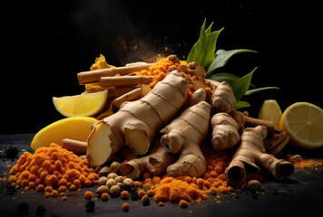 Pile of Sliced Lemons and Spices - Fresh Citrus and Aromatic Seasonings for Cooking