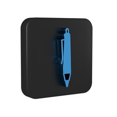 Blue Pen icon isolated on transparent background. Black square button.