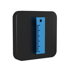 Blue Ruler icon isolated on transparent background. Straightedge symbol. Black square button.