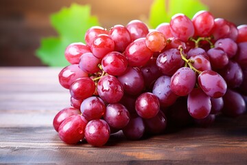 Ripe red grape on wooden background
