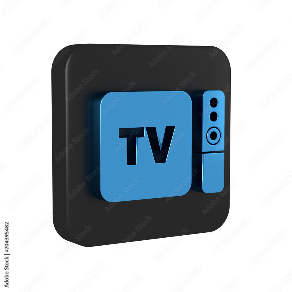 Poster blue multimedia and tv box receiver and player with remote controller icon isolated on transparent b