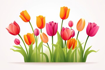 Illustration of colorful tulips on white background