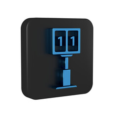 Blue Sport football mechanical scoreboard and result display icon isolated on transparent background. Black square button.