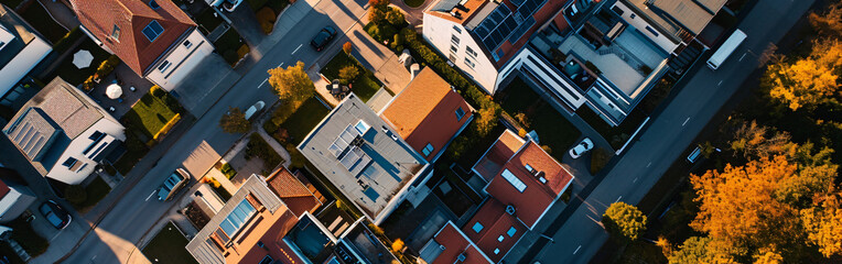 Aerial Top-Down View of Prestigious Modern Houses in Suburban City, Germany - obrazy, fototapety, plakaty