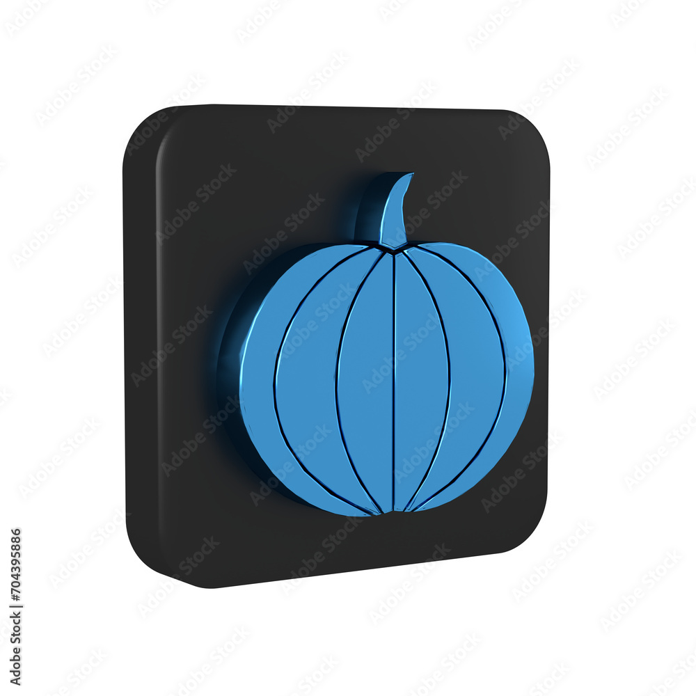 Poster Blue Pumpkin icon isolated on transparent background. Happy Halloween party. Black square button.