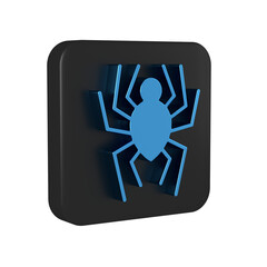 Blue Spider icon isolated on transparent background. Happy Halloween party. Black square button.