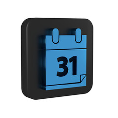 Blue Calendar with Halloween date 31 october icon isolated on transparent background. Happy Halloween party. Black square button.