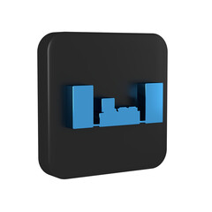 Blue Home stereo with two speaker s icon isolated on transparent background. Music system. Black square button.