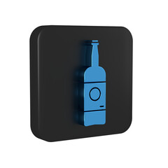 Blue Beer bottle icon isolated on transparent background. Black square button.