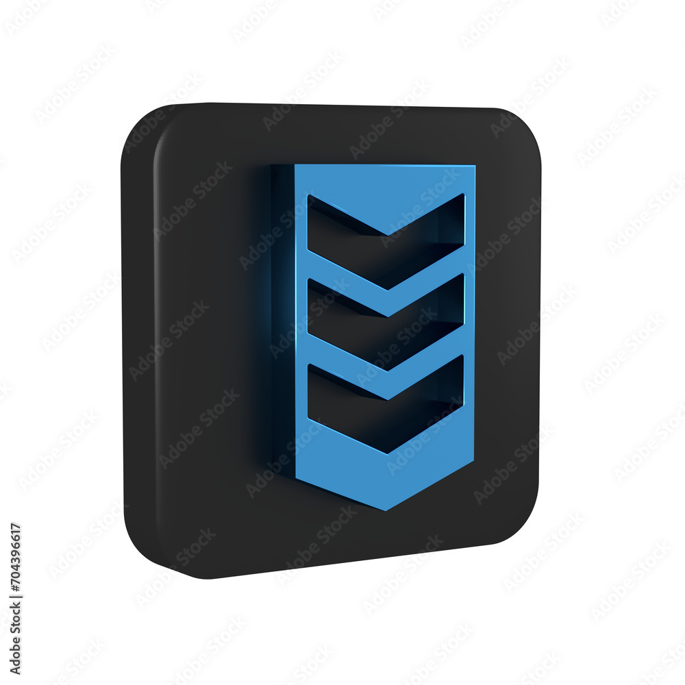 Sticker Blue Military rank icon isolated on transparent background. Military badge sign. Black square button.