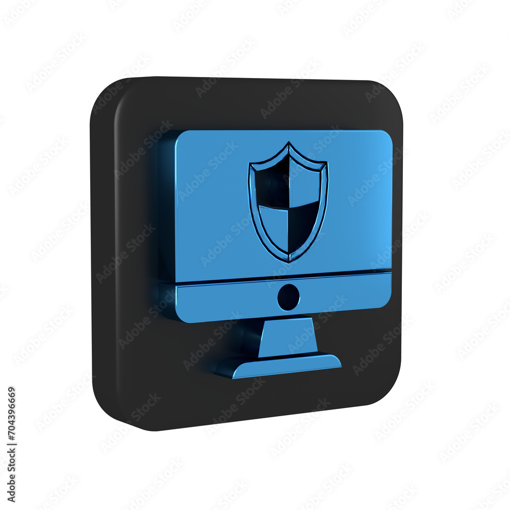 Aufkleber blue computer monitor and shield icon isolated on transparent background. security, firewall technol