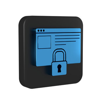 Blue Secure your site with HTTPS, SSL icon isolated on transparent background. Internet communication protocol. Black square button.
