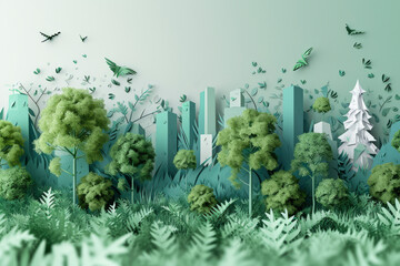 Design for a green city banner, a city with trees and leaves, save the planet and energy concept,