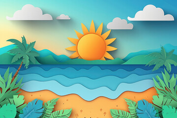 colorful paper cut weather clear and sunset cloud blue sky