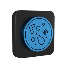 Blue Bacteria icon isolated on transparent background. Bacteria and germs, microorganism disease causing, cell cancer, microbe, virus, fungi. Black square button.