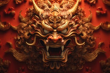 Chinese zodiac dragon on red color background