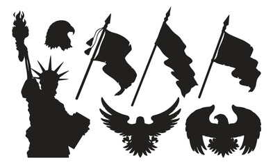 American silhouettes set emblem monochrome