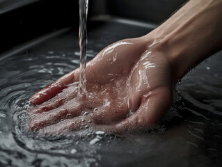 Fototapeta premium Washing hands with clear and clean water