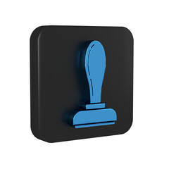 Blue Stamp icon isolated on transparent background. Black square button.