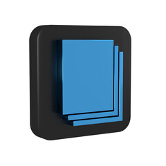 Blue Clean paper icon isolated on transparent background. File icon. Checklist icon. Business concept. Black square button.