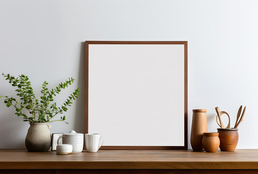 Picture Frame Resting on Wooden Table © Piotr