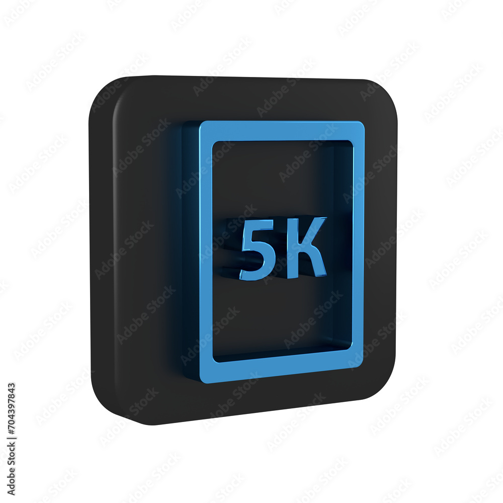 Poster blue tablet with text 5k icon isolated on transparent background. black square button.