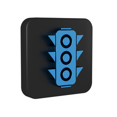 Blue Traffic light icon isolated on transparent background. Black square button.