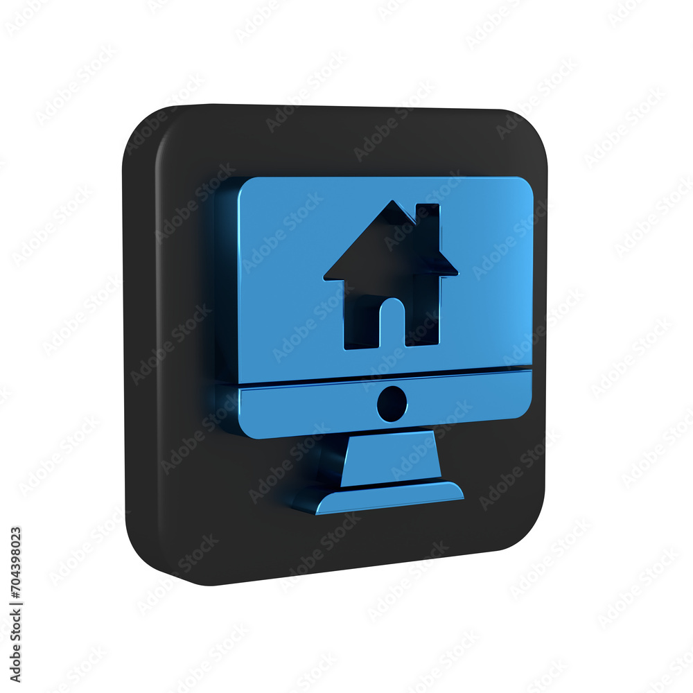 Poster blue computer monitor with smart home icon isolated on transparent background. remote control. black