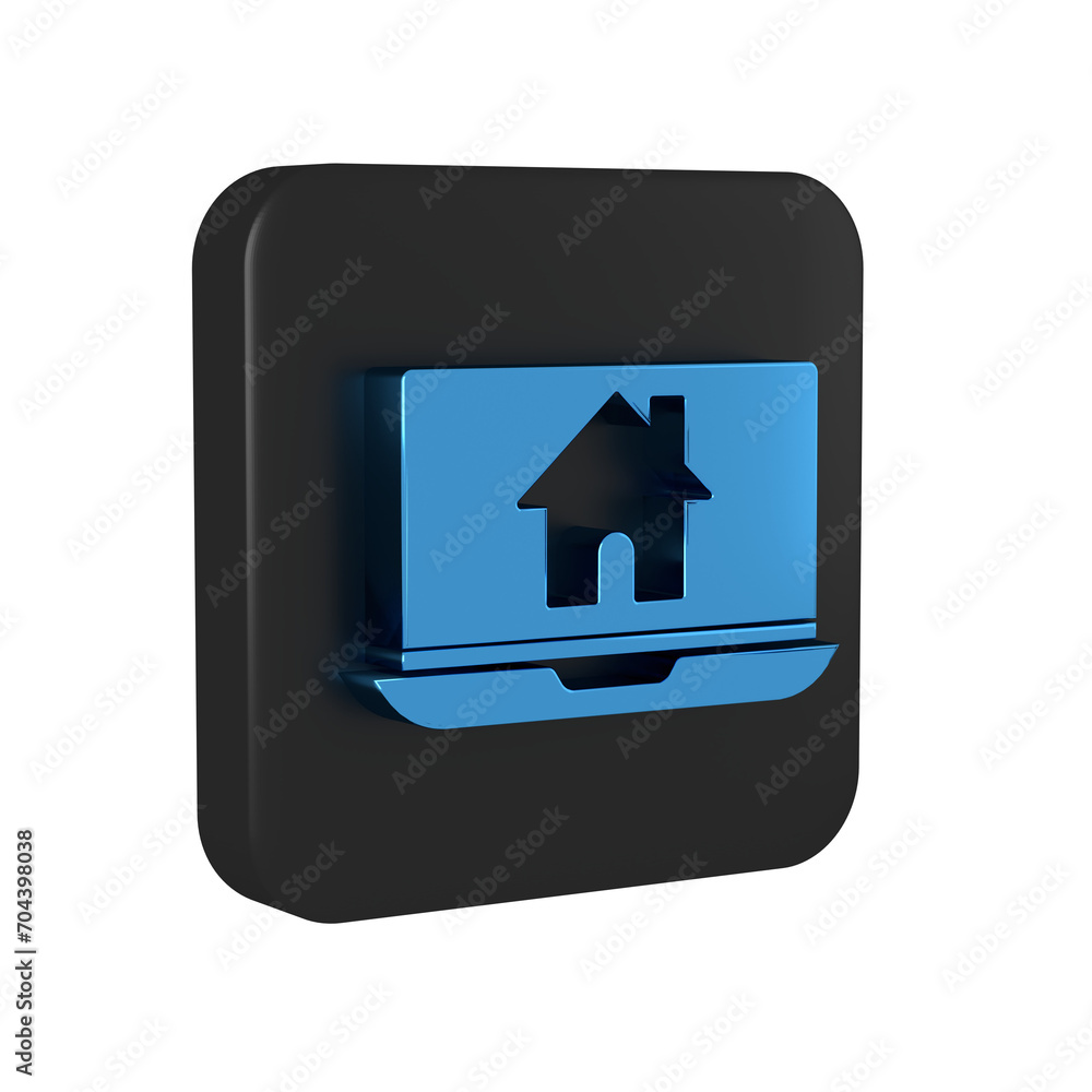 Poster blue laptop and smart home icon isolated on transparent background. remote control. black square but