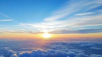 Obraz premium Sunset with blue sky . yellow and blue sky above clouds sunrise.retro vintage filter effect Generative AI