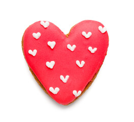 Red heart shaped cookie on white background. Valentine's Day celebration