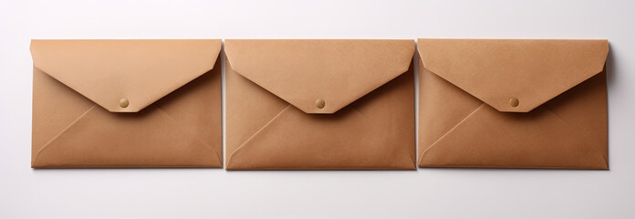 Three Envelopes Resting on White Wall, Simple and Neat