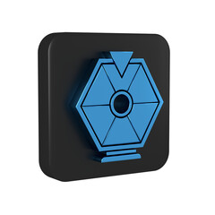 Blue Lucky wheel icon isolated on transparent background. Black square button.