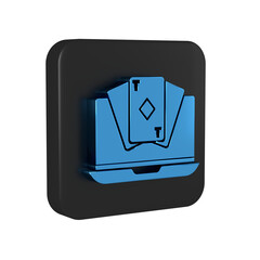 Blue Online poker table game icon isolated on transparent background. Online casino. Black square button.