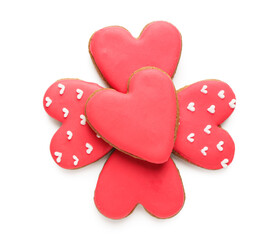 Red sweet heart shaped cookies on white background