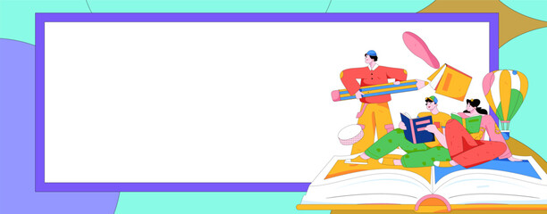 Obraz premium Character reading quietly vector concept operation hand drawn illustration 