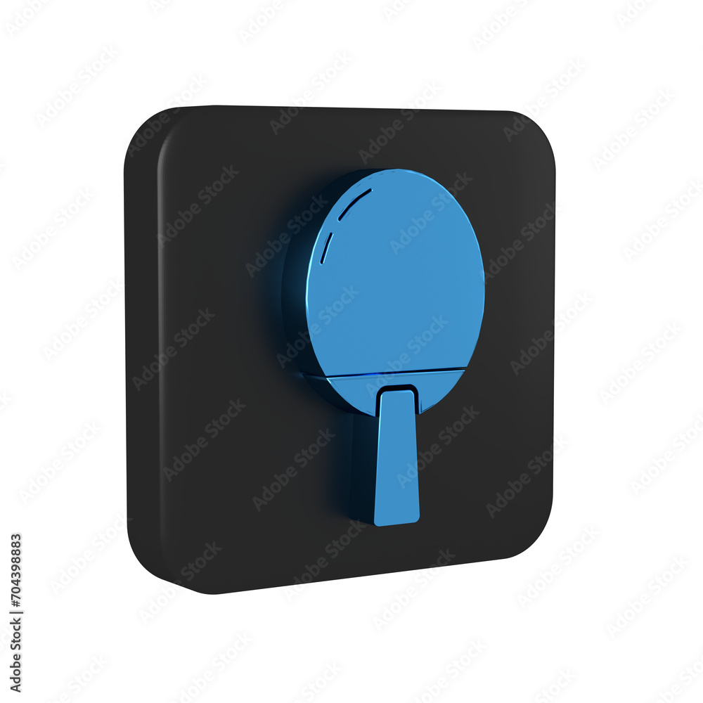 Poster blue racket for playing table tennis icon isolated on transparent background. black square button.