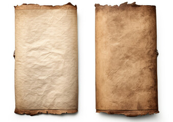 Two Old Paper Scrolls With Torn Edges on a White Background
