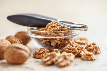 Peeled dried walnut kernels in bowl.