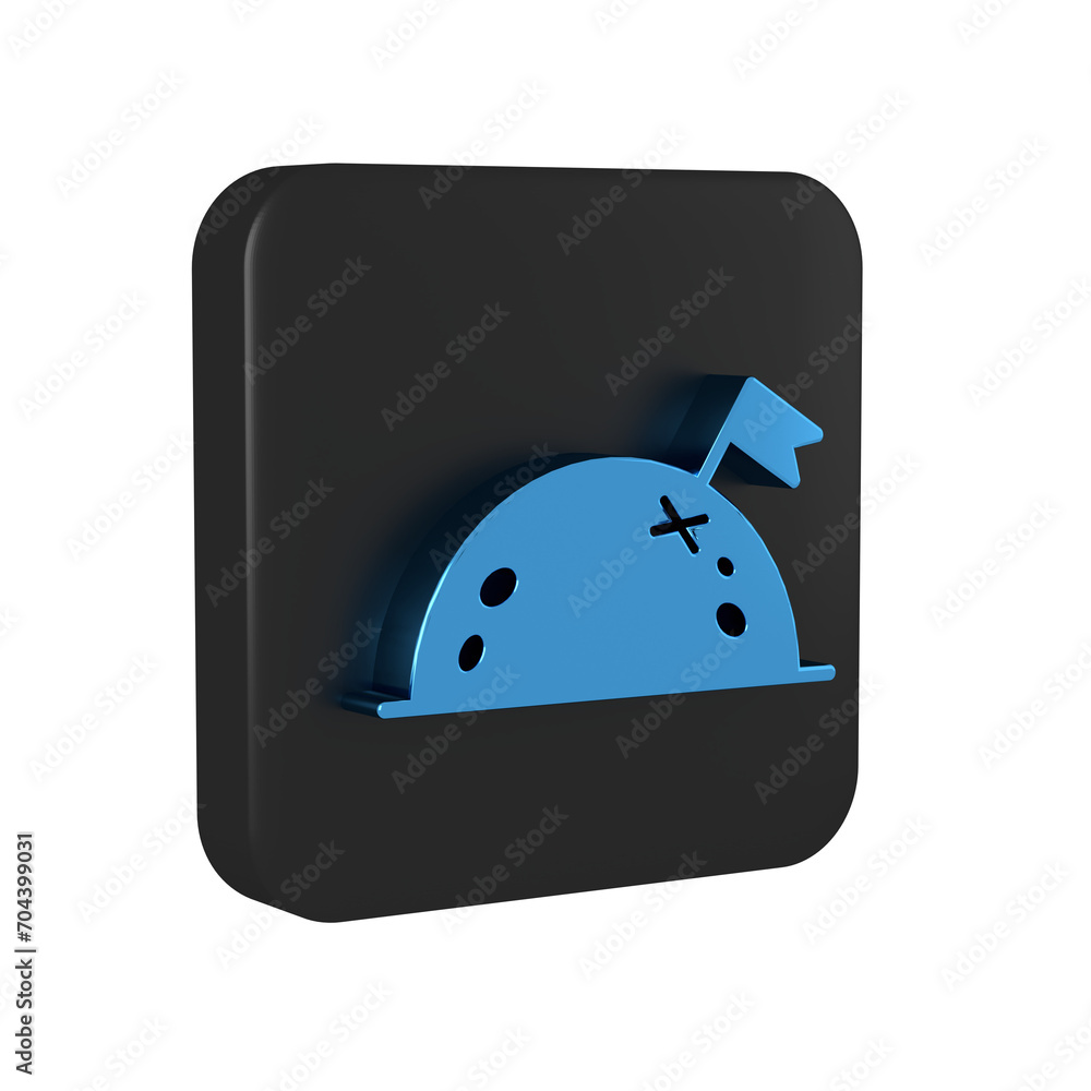 Poster blue planet with flag icon isolated on transparent background. black square button.